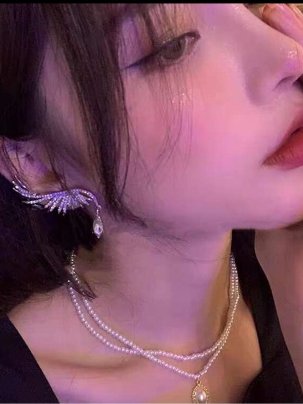 Crystal Wing Ear Cuff Earrings - Silver Sparkle - Picture 2 of 3